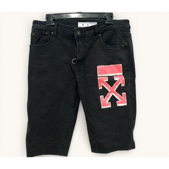 Off-White Denim Shorts Size 34 Black Red Arrows Logo 2013 Made in Italy